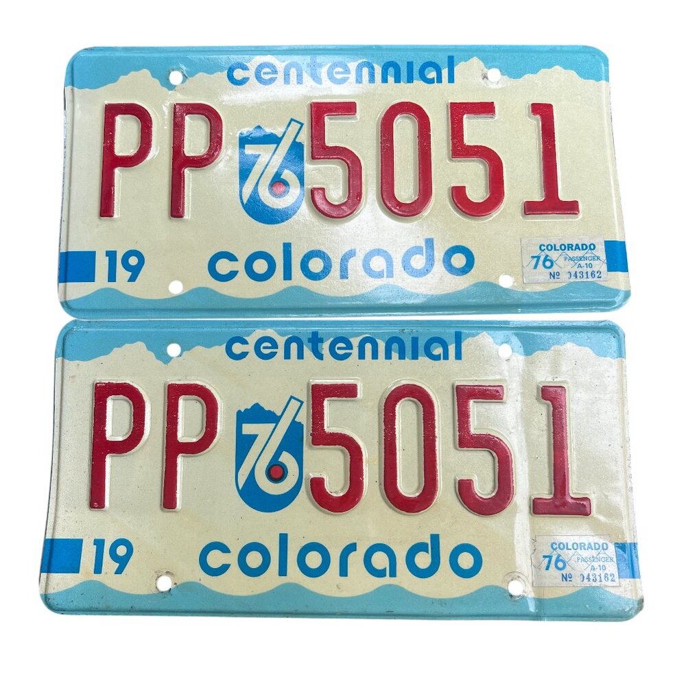 Colorado 1976 Centennial License Plates Red, Blue & Cream 5051